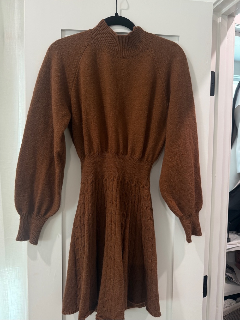 Women’s Brown Knit Fit-and-Flare Dress Turtle Neck
